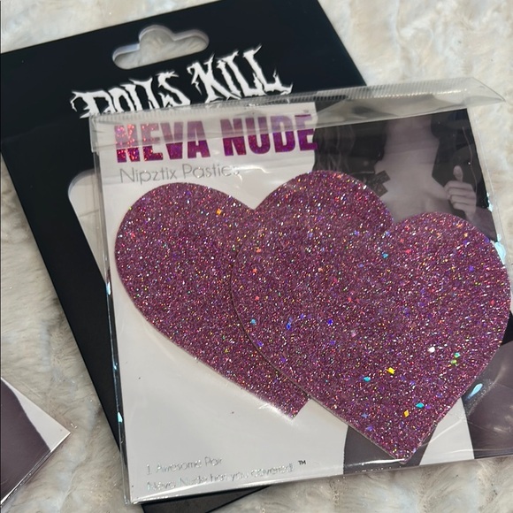 Neva Nude Glitter Heart Pasties & red glitter heart pasties dolls kill  w tags - Picture 6 of 7